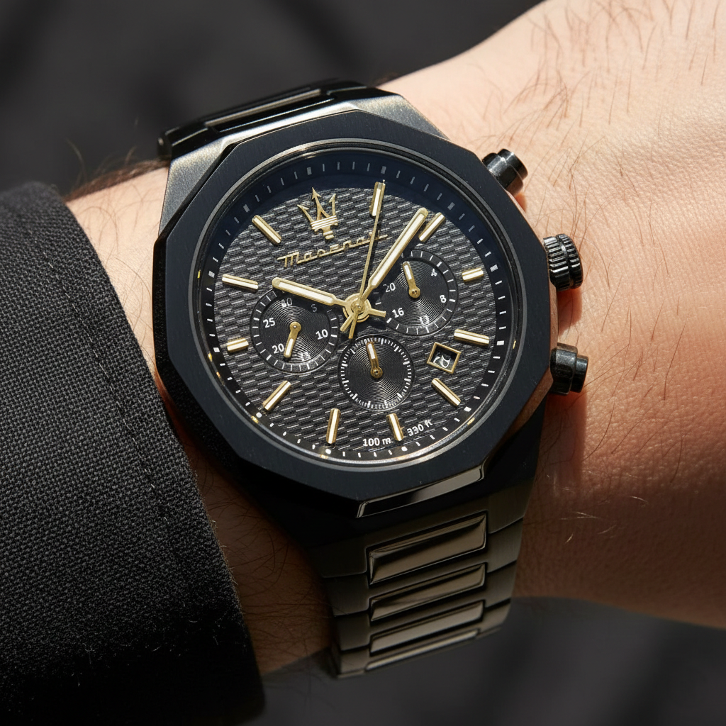 Maserati Stile R8873642005 Full Black PVD Gold Tone Accents Watch