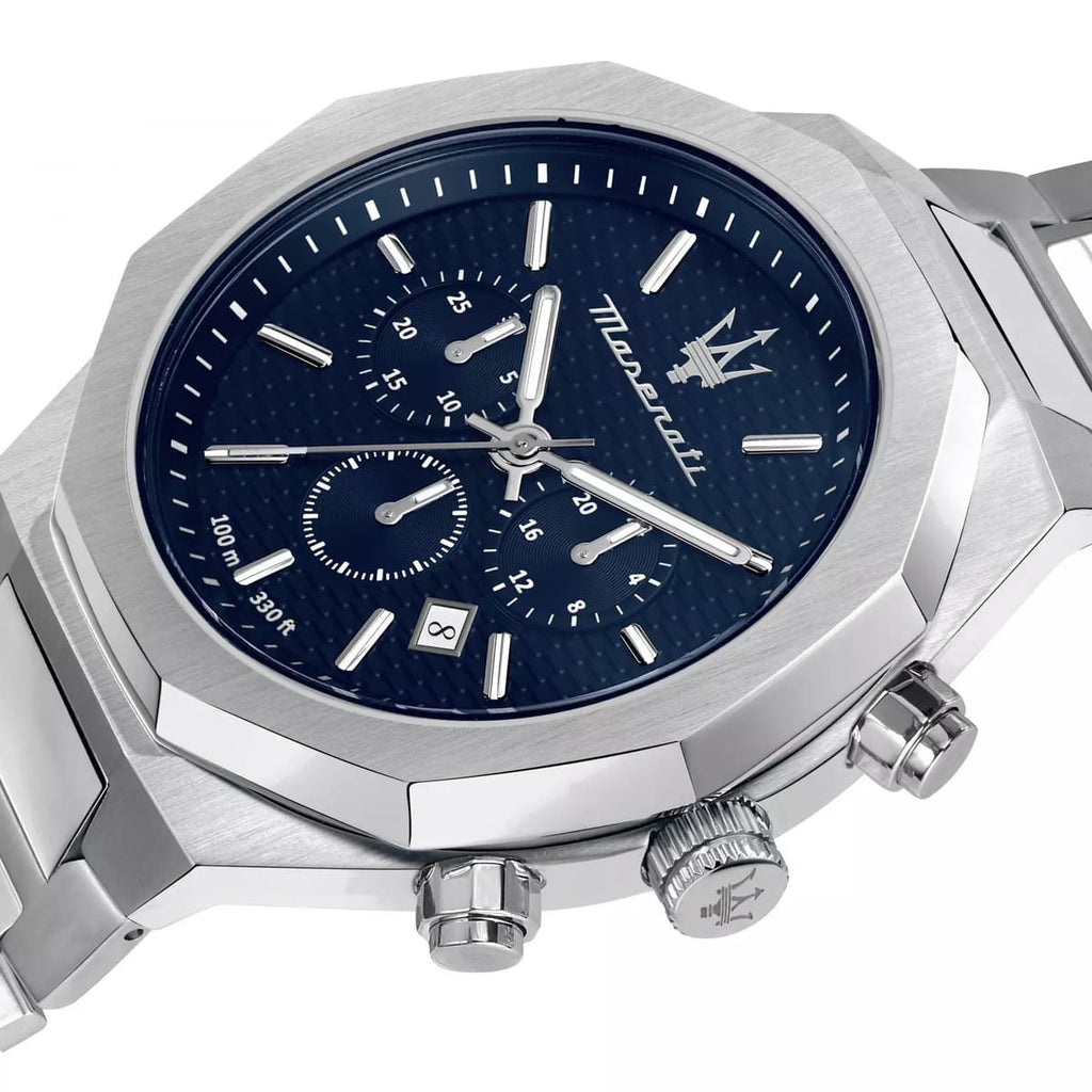 Maserati Stile R8873642006 Silver Case Textured Blue Dial Chronograph Watch