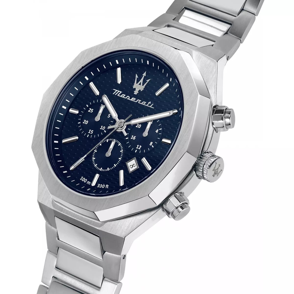 Maserati Stile R8873642006 Silver Case Textured Blue Dial Chronograph Watch