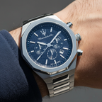 Maserati Stile R8873642006 Silver Case Textured Blue Dial Chronograph Watch