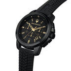 Maserati Successo R8871621011 Black Silicone Gold Accents Chronograph Watch