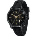 Maserati Successo R8871621011 Black Silicone Gold Accents Chronograph Watch
