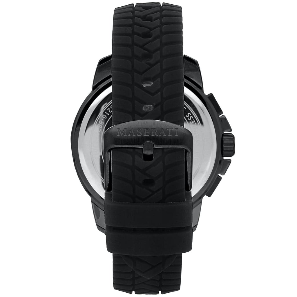 Maserati Successo R8871621011 Black Silicone Gold Accents Chronograph Watch