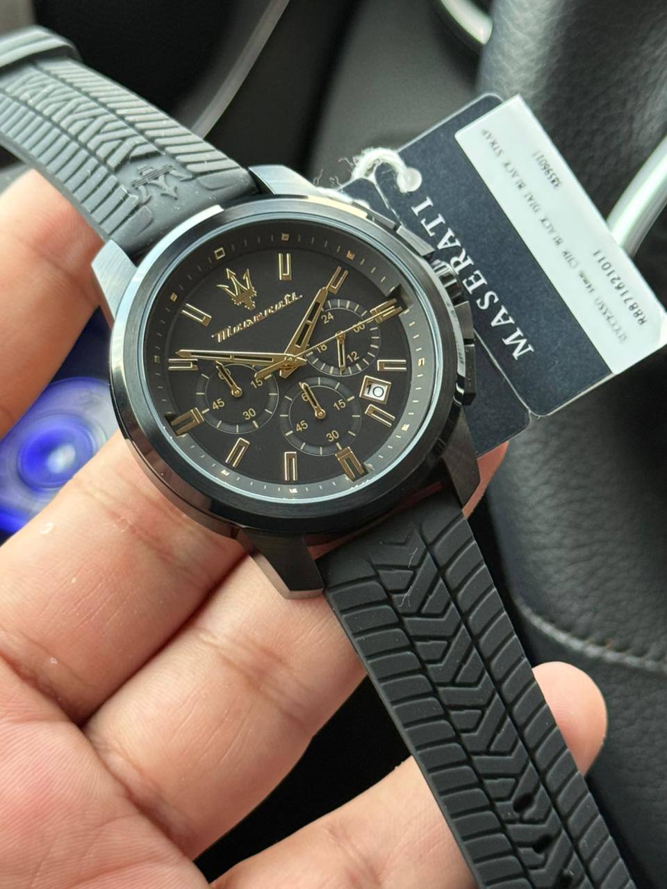 Maserati Successo R8871621011 Black Silicone Gold Accents Chronograph Watch