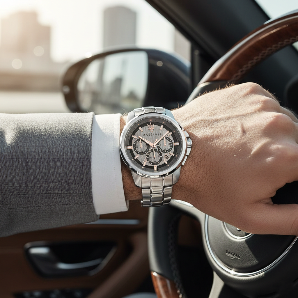 Maserati Successo R8873621004 Silver Stainless Steel Grey Dial Rose Gold Accents Watch