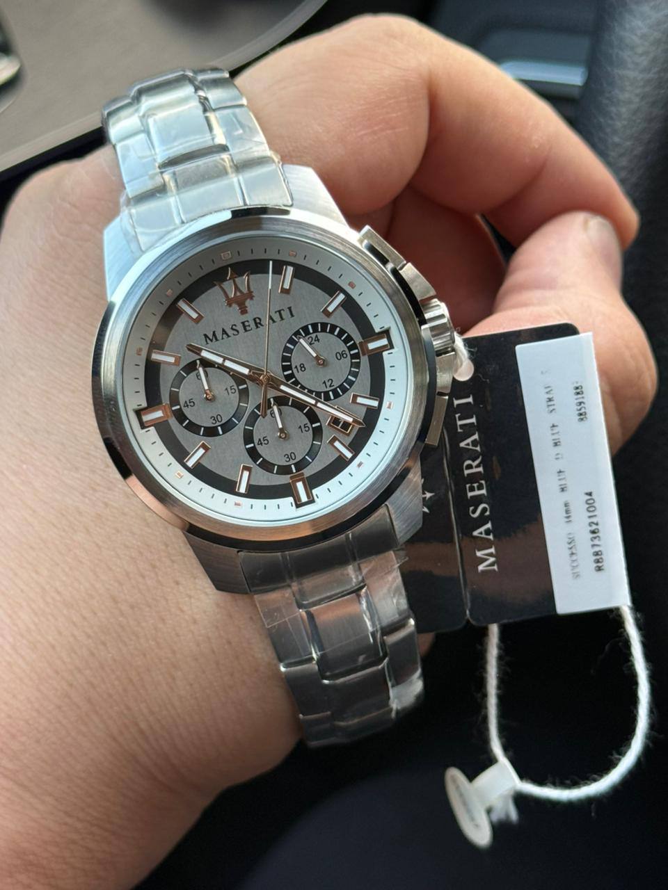 Maserati Successo R8873621004 Silver Stainless Steel Grey Dial Rose Gold Accents Watch