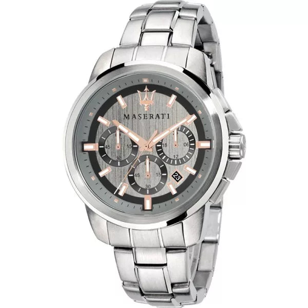 Maserati Successo R8873621004 Silver Stainless Steel Grey Dial Rose Gold Accents Watch