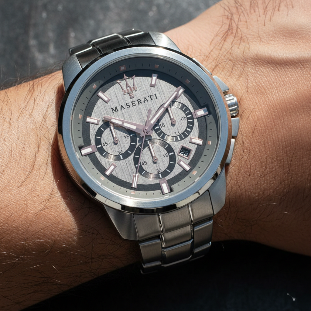 Maserati Successo R8873621004 Silver Stainless Steel Grey Dial Rose Gold Accents Watch