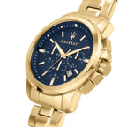 Maserati Successo R8873621021 Gold Tone Textured Blue Dial Men's Watch