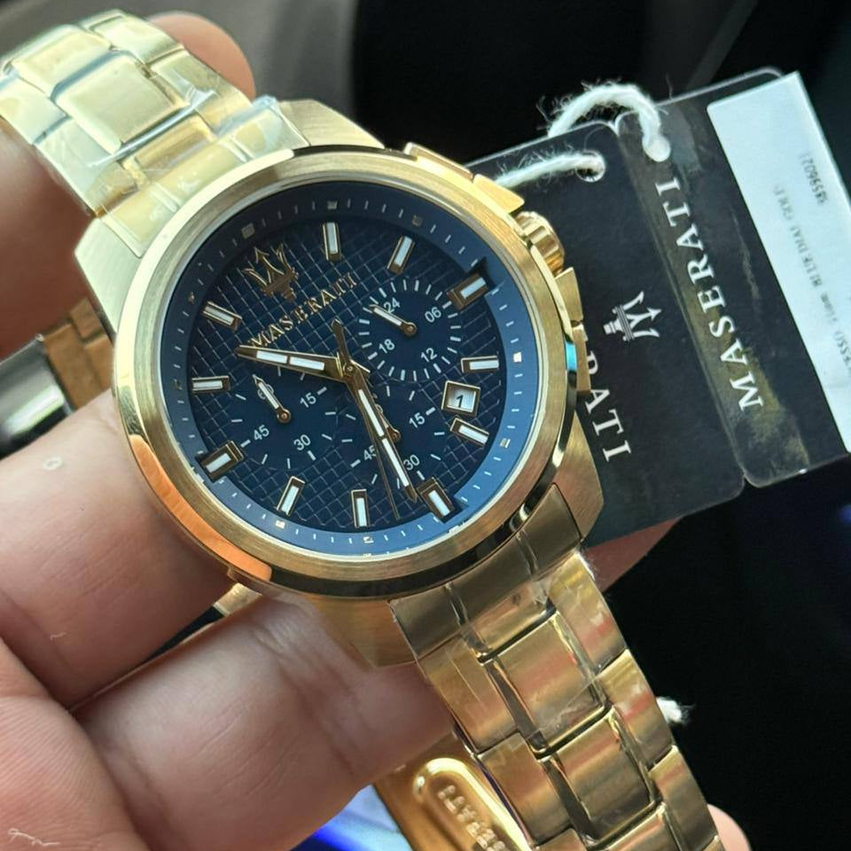 Maserati Successo R8873621021 Gold Tone Textured Blue Dial Men's Watch