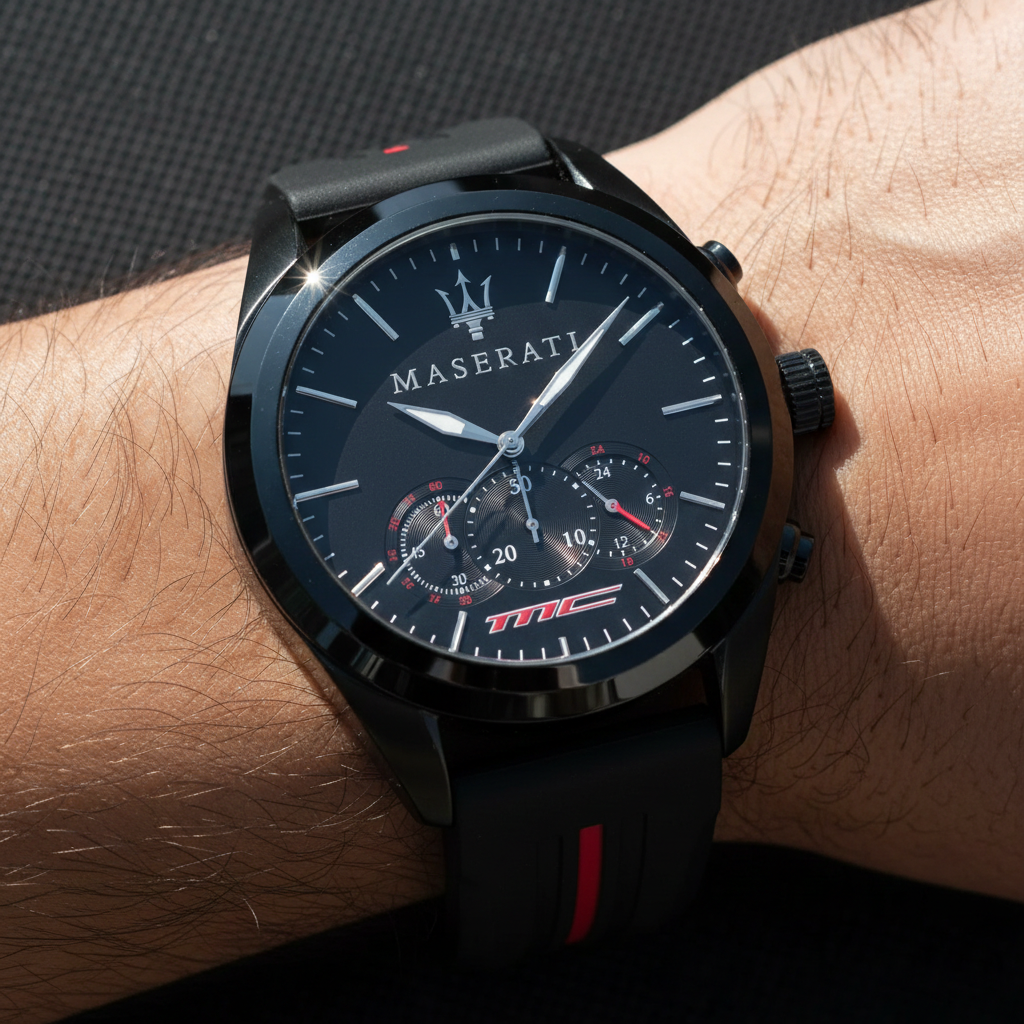 Maserati Traguardo R8871612004 Black Case Black Silicone Red Stripe Watch