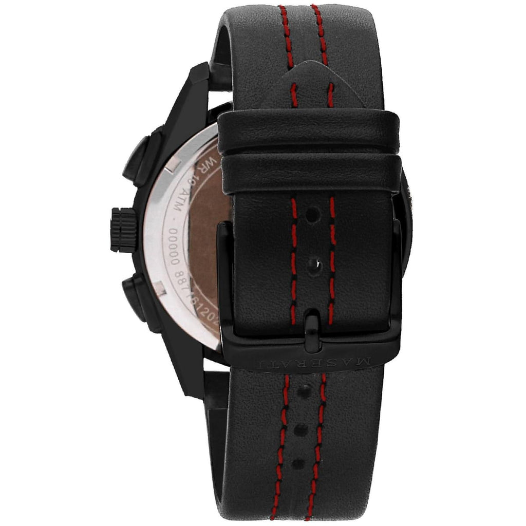 Maserati Traguardo R8871612023 Black Case & Leather Strap Red Accents Watch