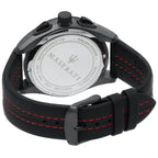 Maserati Traguardo R8871612023 Black Case & Leather Strap Red Accents Watch