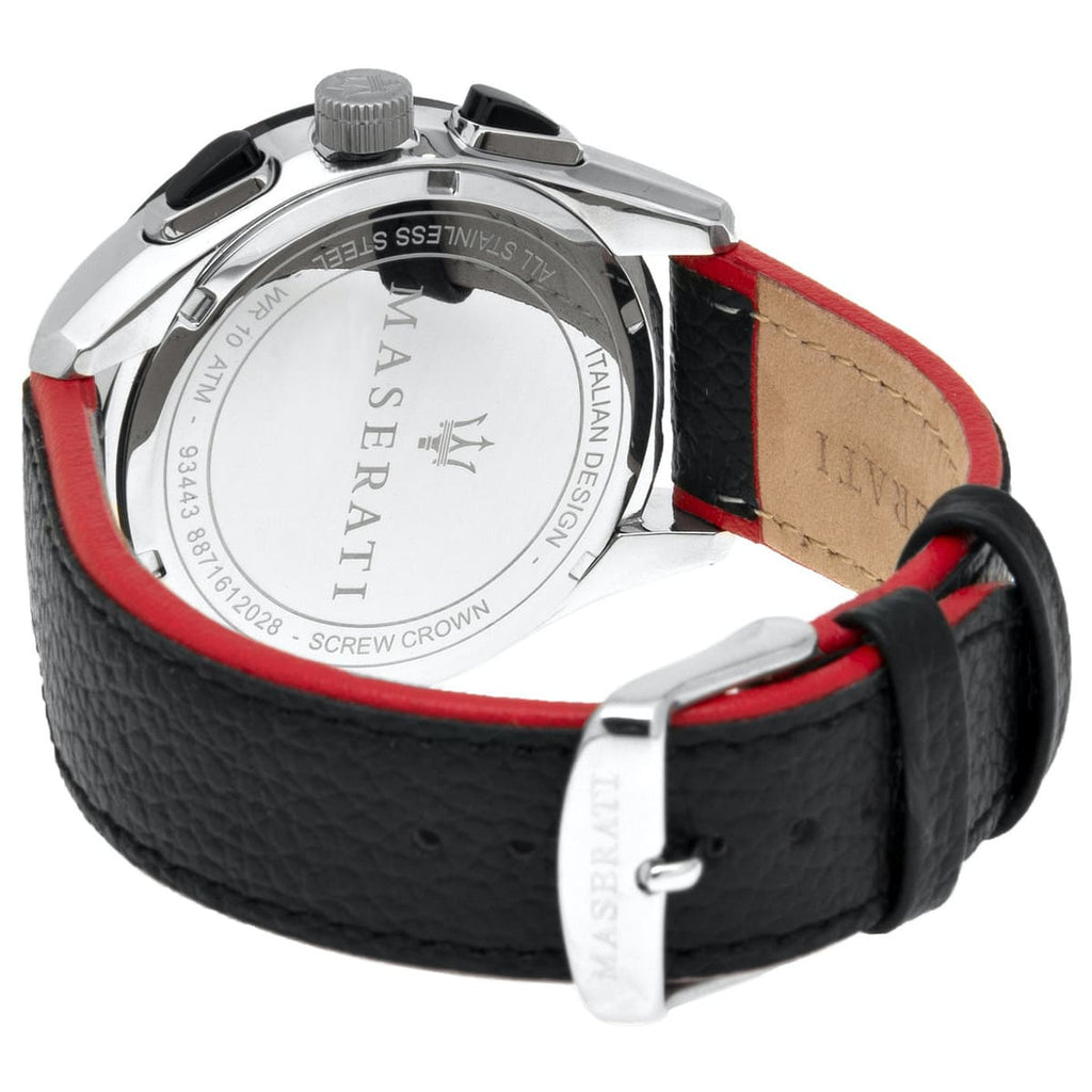 Maserati Traguardo R8871612028 Silver Case Black Leather Red Edge Watch