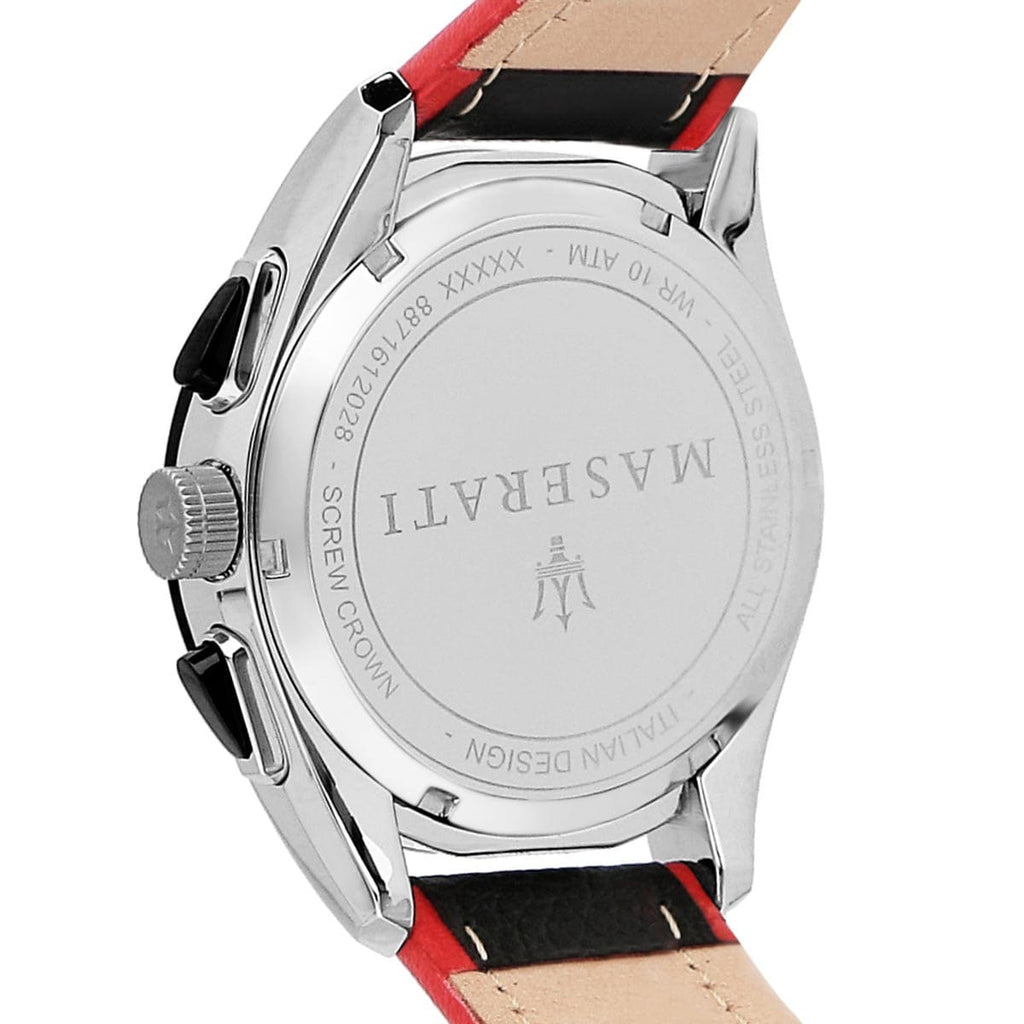 Maserati Traguardo R8871612028 Silver Case Black Leather Red Edge Watch