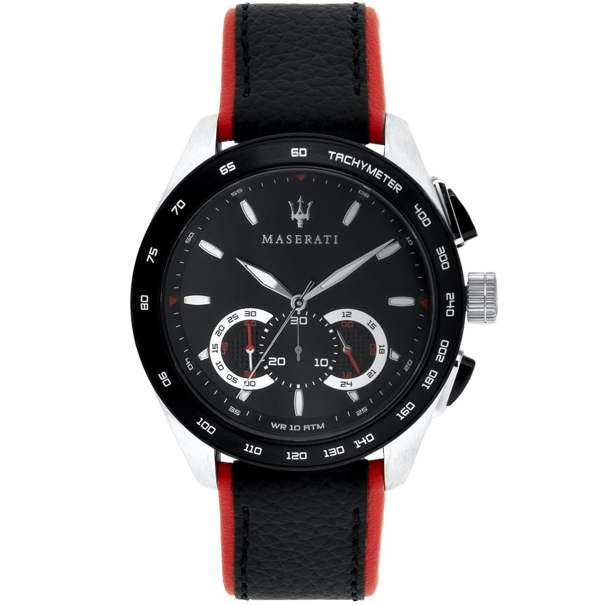 Maserati Traguardo R8871612028 Silver Case Black Leather Red Edge Watch