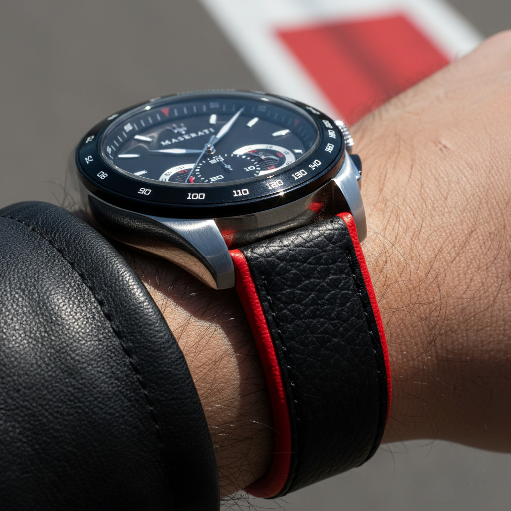 Maserati Traguardo R8871612028 Silver Case Black Leather Red Edge Watch