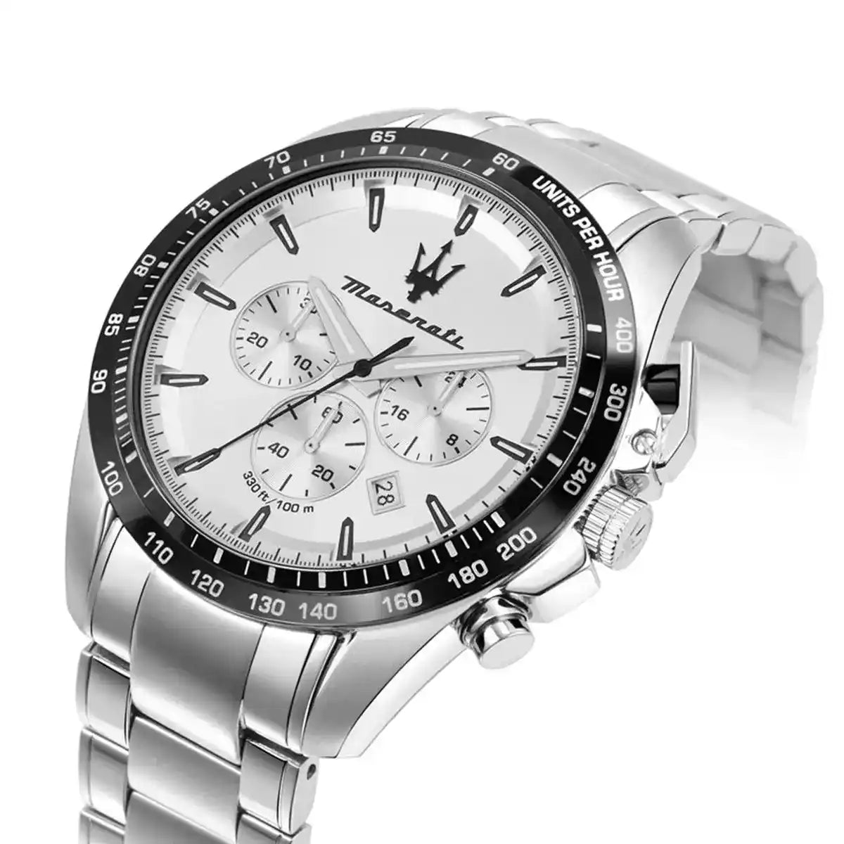 Maserati Traguardo R8873612049 Silver Case White Dial Black Bezel Watch