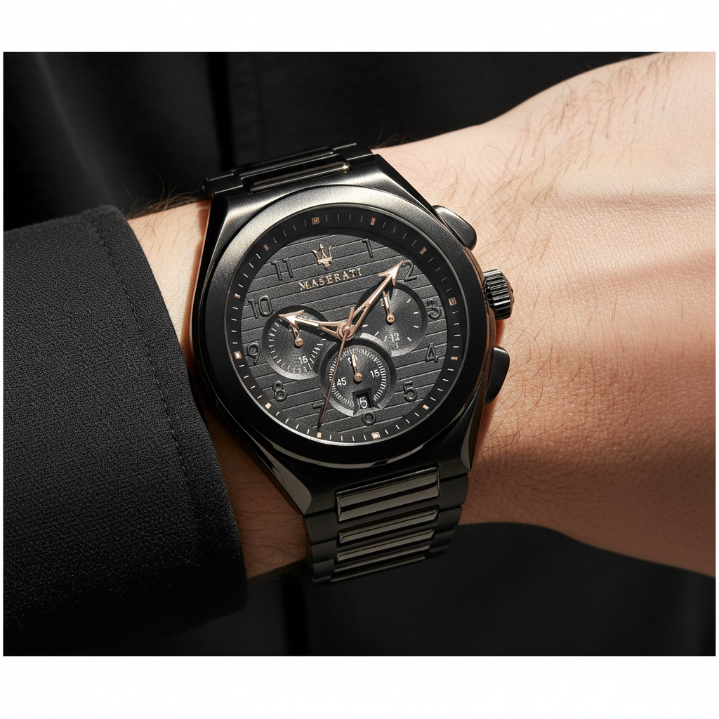 Maserati Triconic R8873639003 Men's Full Black & Rose Gold Chronograph Watch