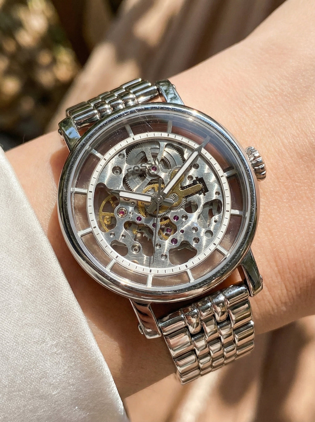 Fossil Original Boyfriend ME3067 Automatic Skeleton Silver Stainless Steel Watch