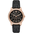 Michael Kors Camille MK6968 Rose Gold-Tone Watch with Black MK Logo Strap