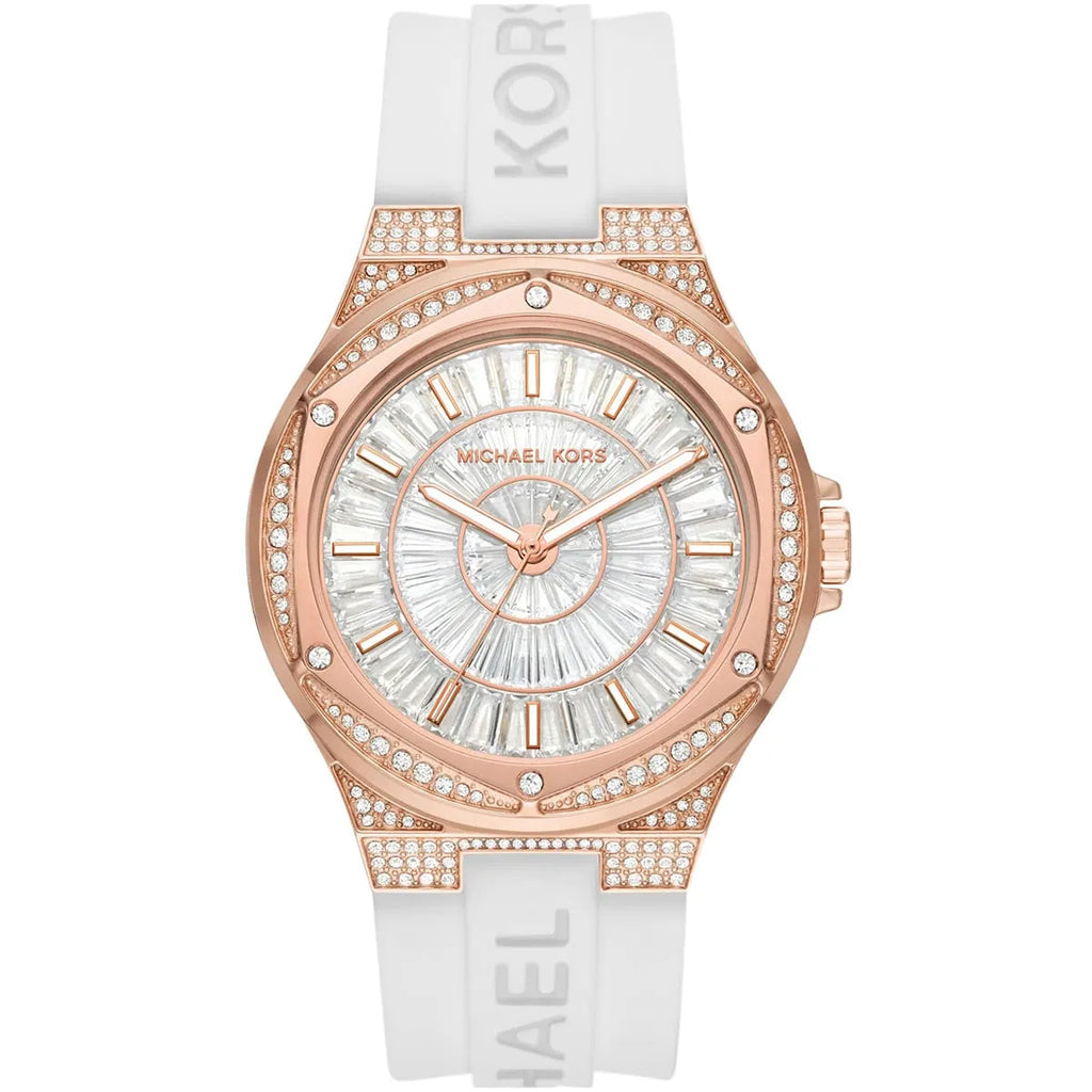Michael Kors Camille MK7248 Rose Gold Glitz & White Silicone Watch