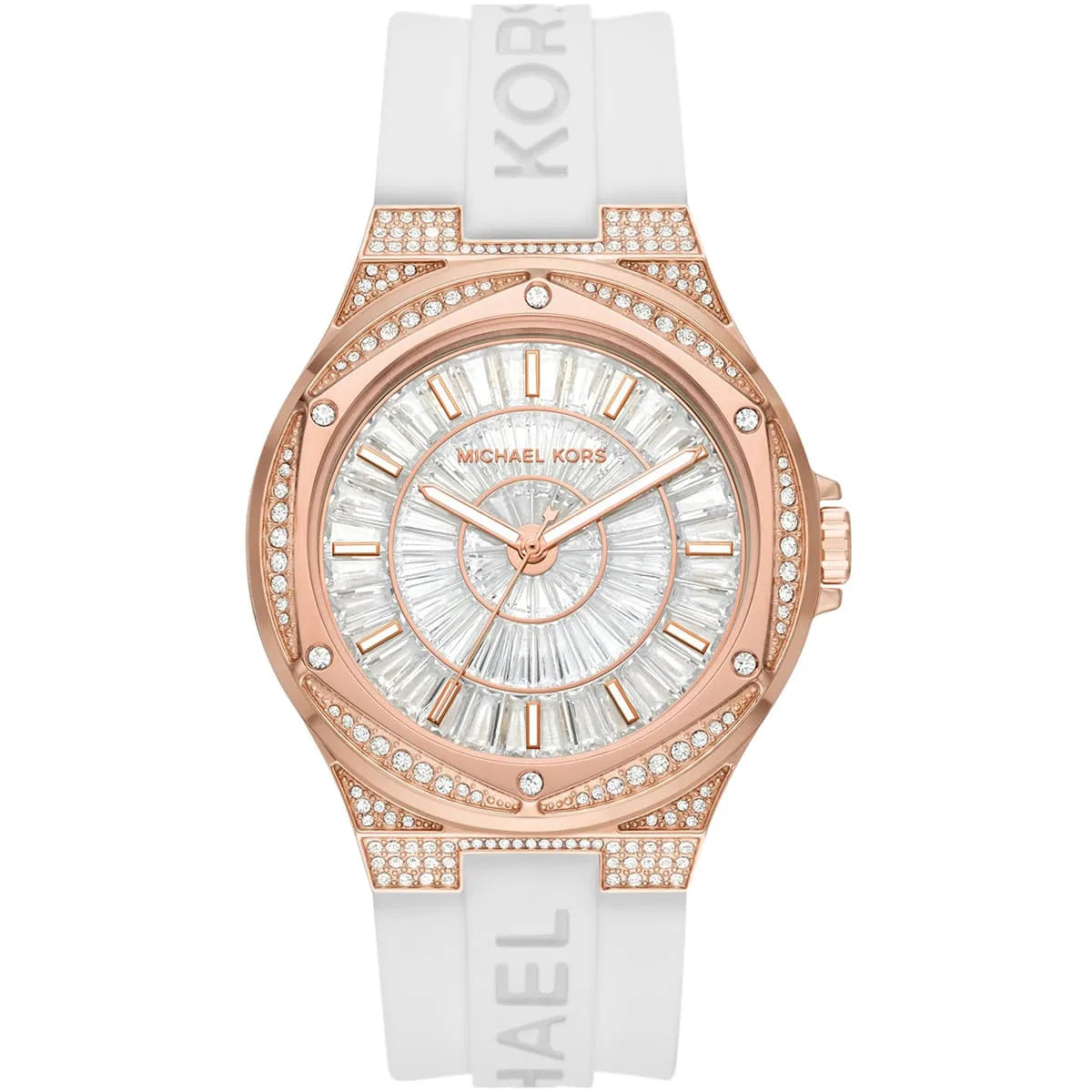 Michael Kors Camille MK7248 Rose Gold Glitz & White Silicone Watch