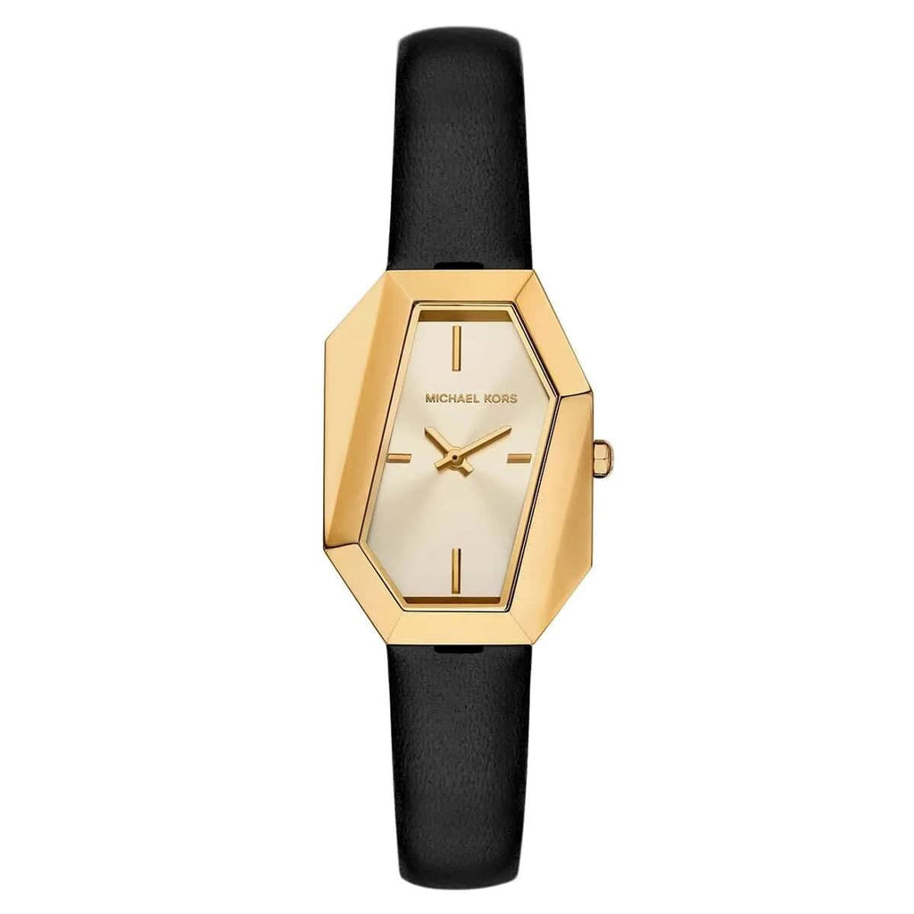 Michael Kors Gia MK4880 Gold-Tone Hexagonal Watch with Black Leather Strap