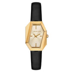 Michael Kors Gia MK4880 Gold-Tone Hexagonal Watch with Black Leather Strap