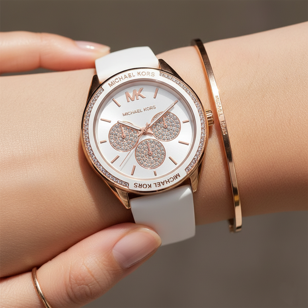 Michael Kors Jessa MK6945 Rose Gold-Tone White Dial White Rubber Women's Watch