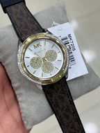 Michael Kors Jessa MK7205 Two-Tone Crystal White Dial Brown Logo Rubber Women's Watch