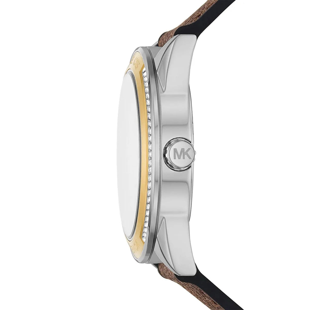 Michael Kors Jessa MK7205 Two-Tone Crystal White Dial Brown Logo Rubber Women's Watch