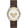 Michael Kors Jessa MK7205 Two-Tone Crystal White Dial Brown Logo Rubber Women's Watch