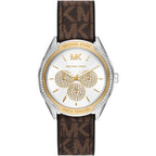Michael Kors Jessa MK7205 Two-Tone Crystal White Dial Brown Logo Rubber Women's Watch