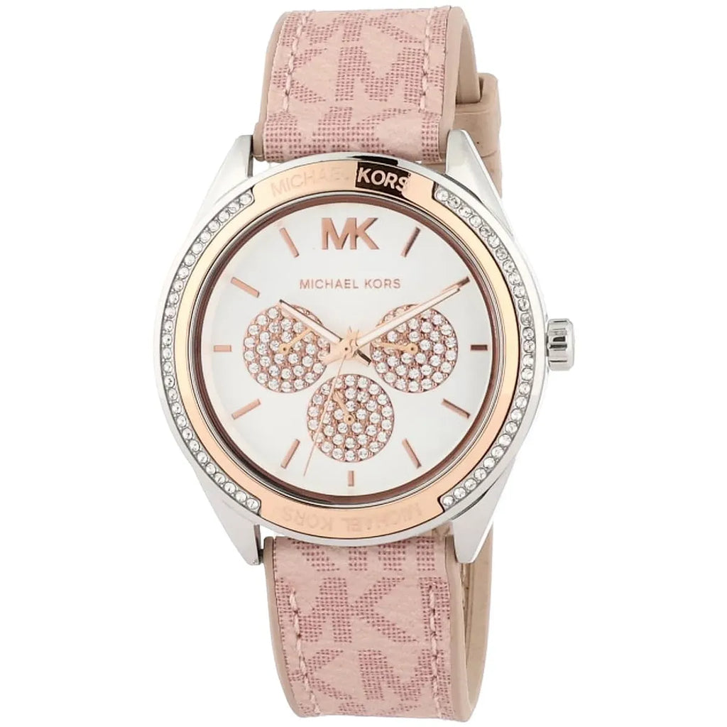 Michael Kors Jessa MK7206 Two-Tone Crystal White Dial Pink Logo Rubber Women's Watch