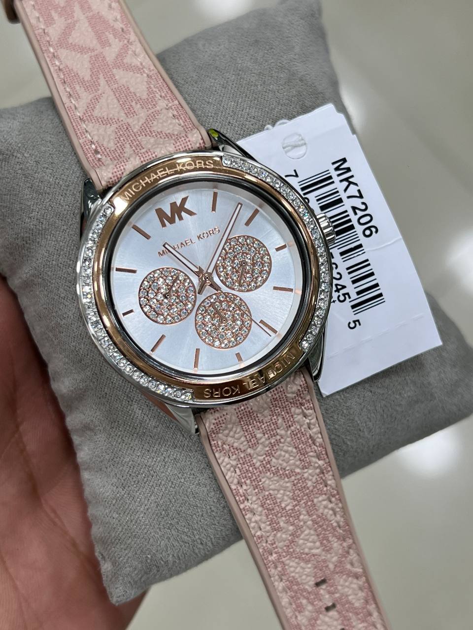 Michael Kors Jessa MK7206 Two-Tone Crystal White Dial Pink Logo Rubber Women's Watch