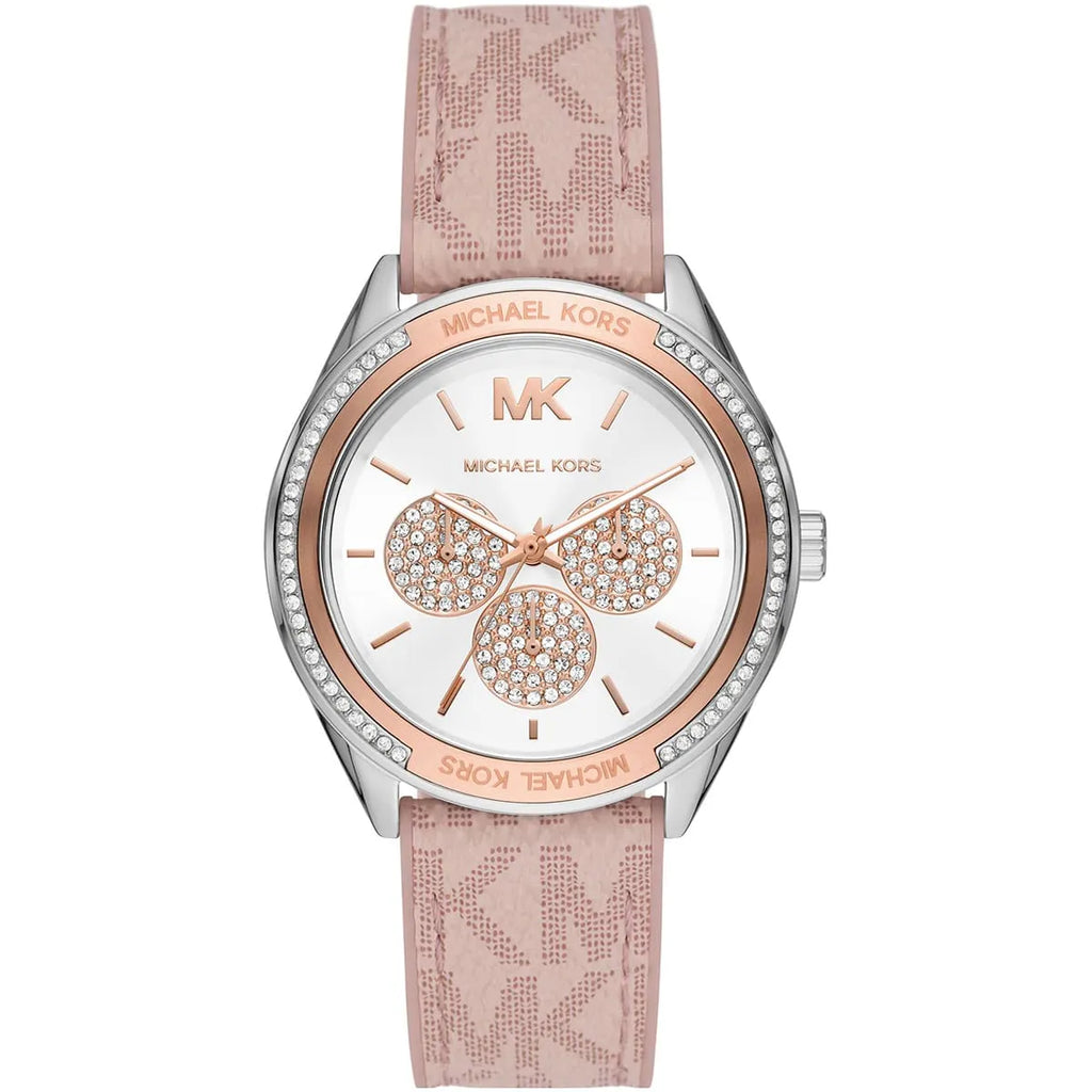 Michael Kors Jessa MK7206 Two-Tone Crystal White Dial Pink Logo Rubber Women's Watch