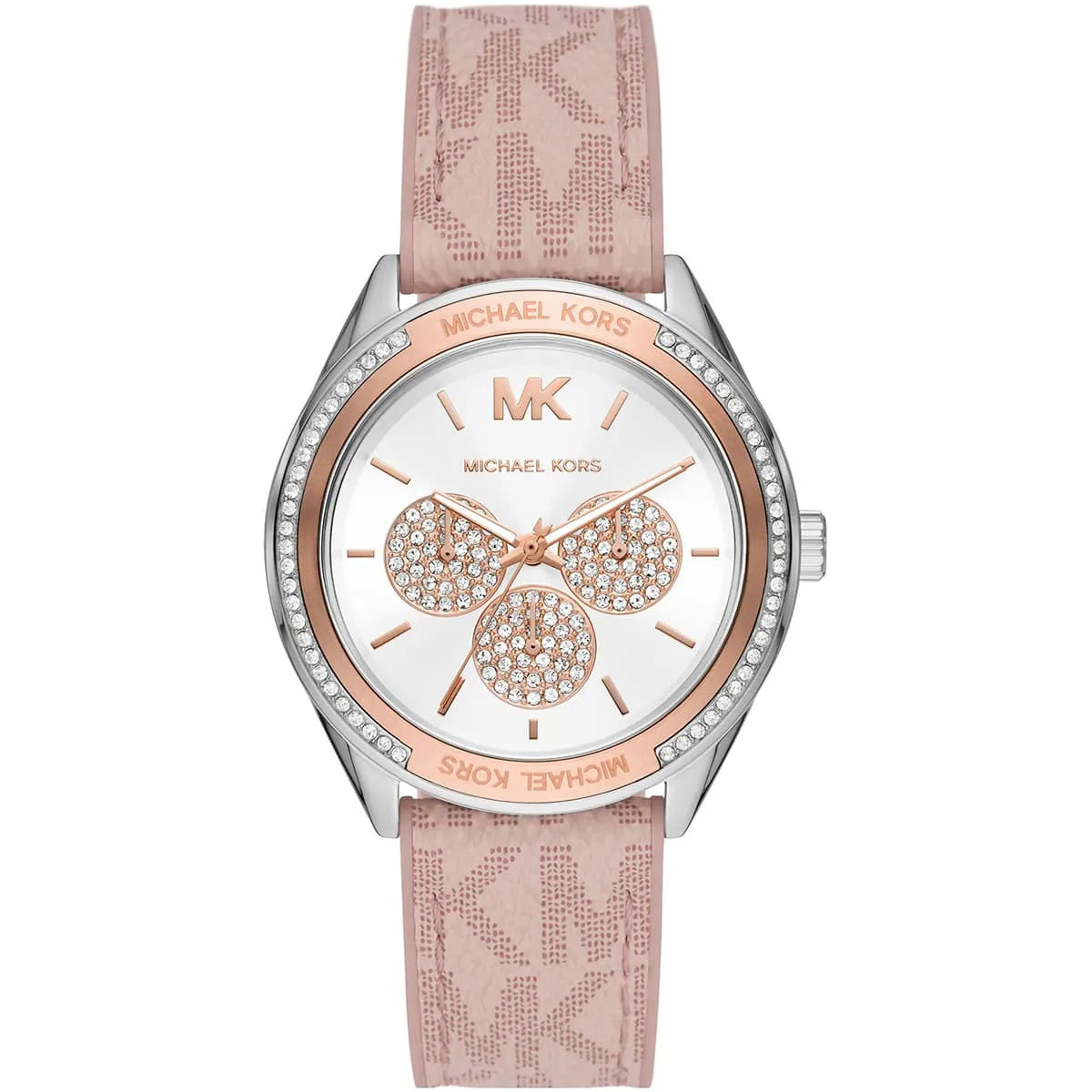 Michael Kors Jessa MK7206 Two-Tone Crystal White Dial Pink Logo Rubber Women's Watch