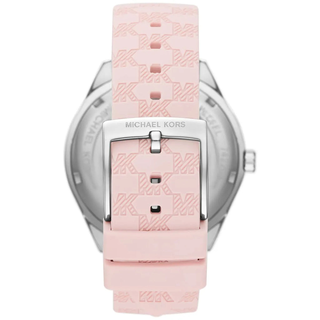 Michael Kors Jessa MK7268 Silver-Tone White Dial Pink Logo Rubber Women's Watch