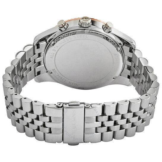 Michael Kors Lexington MK8689 Silver Case Rose Gold Bezel Blue Dial Men's Watch