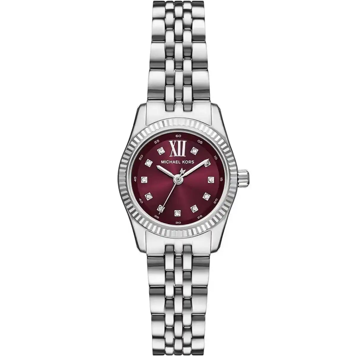 Michael Kors Lexington MK4968 Silver-Tone Watch with Burgundy Dial
