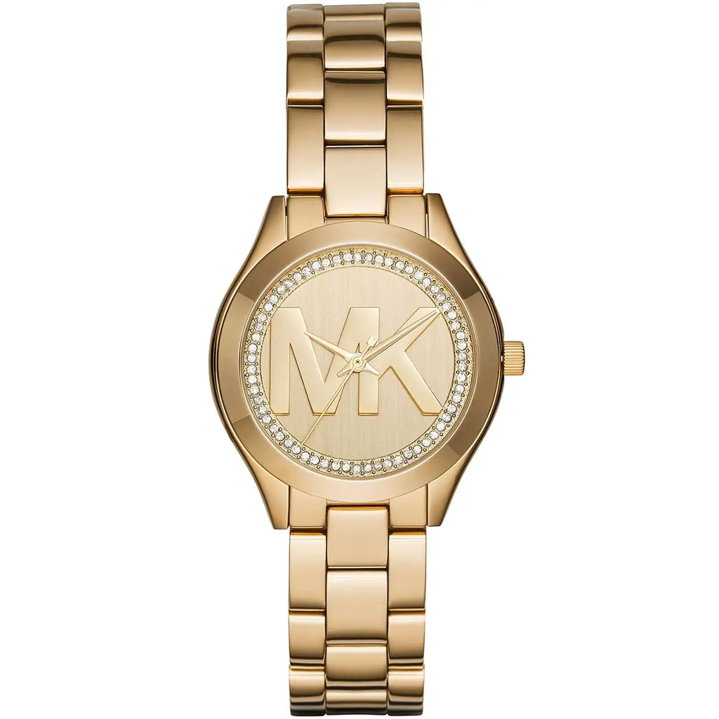 Michael Kors Mini Slim Runway MK3477 Gold Logo Watch
