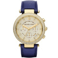 Michael Kors Parker MK2280 Gold-Tone Watch with Navy Blue Leather Strap