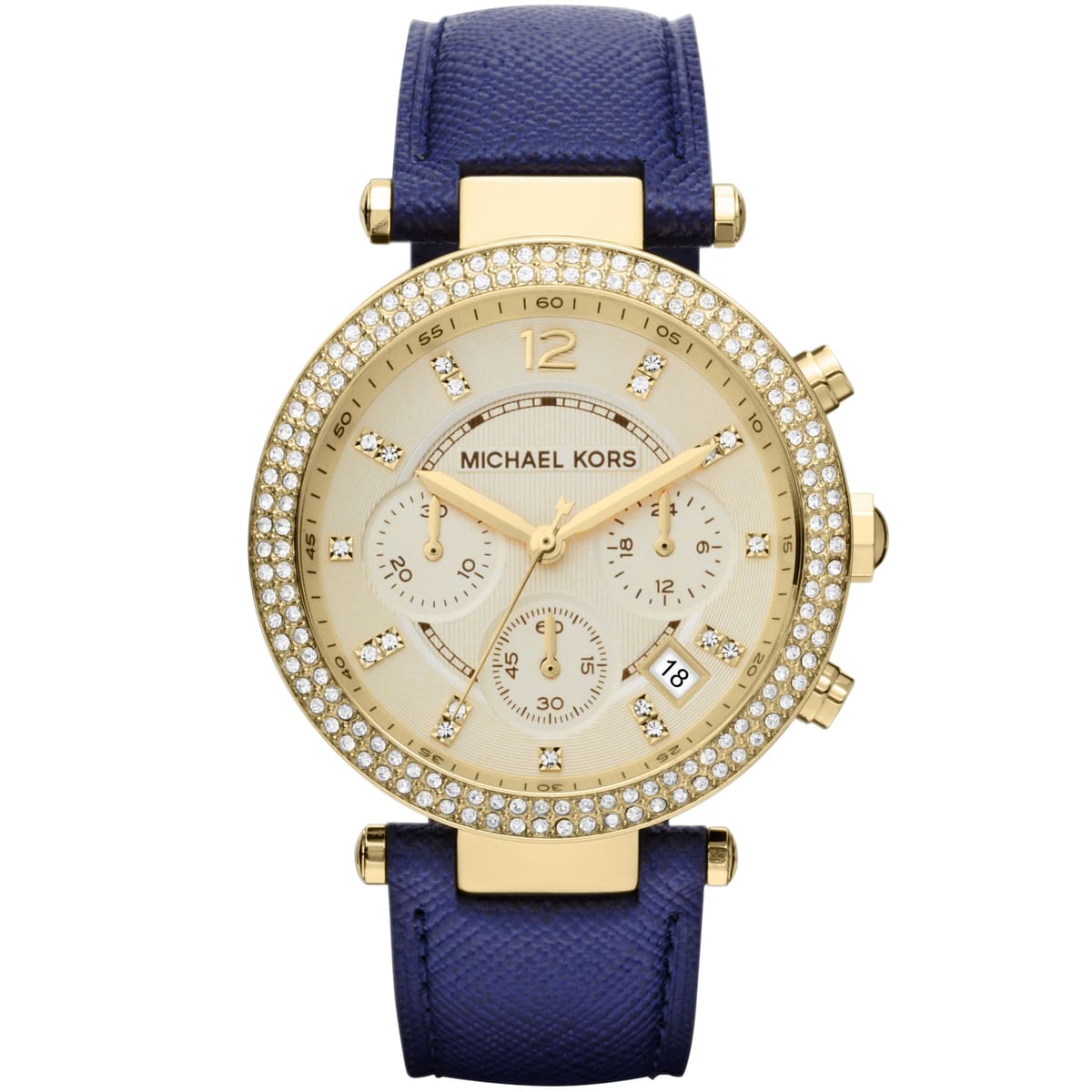 Michael Kors Parker MK2280 Gold-Tone Watch with Navy Blue Leather Strap