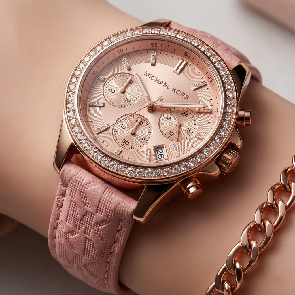 Michael Kors Tibby MK2955 Rose Gold Watch with Pink MK Logo Strap