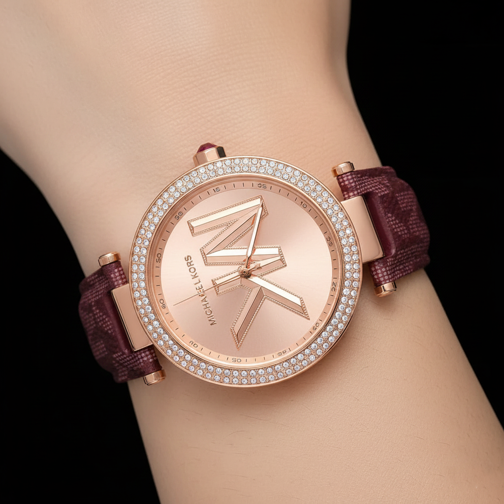 Michael Kors Parker MK2974 Rose Gold Watch with Burgundy Genuine Leather Strap