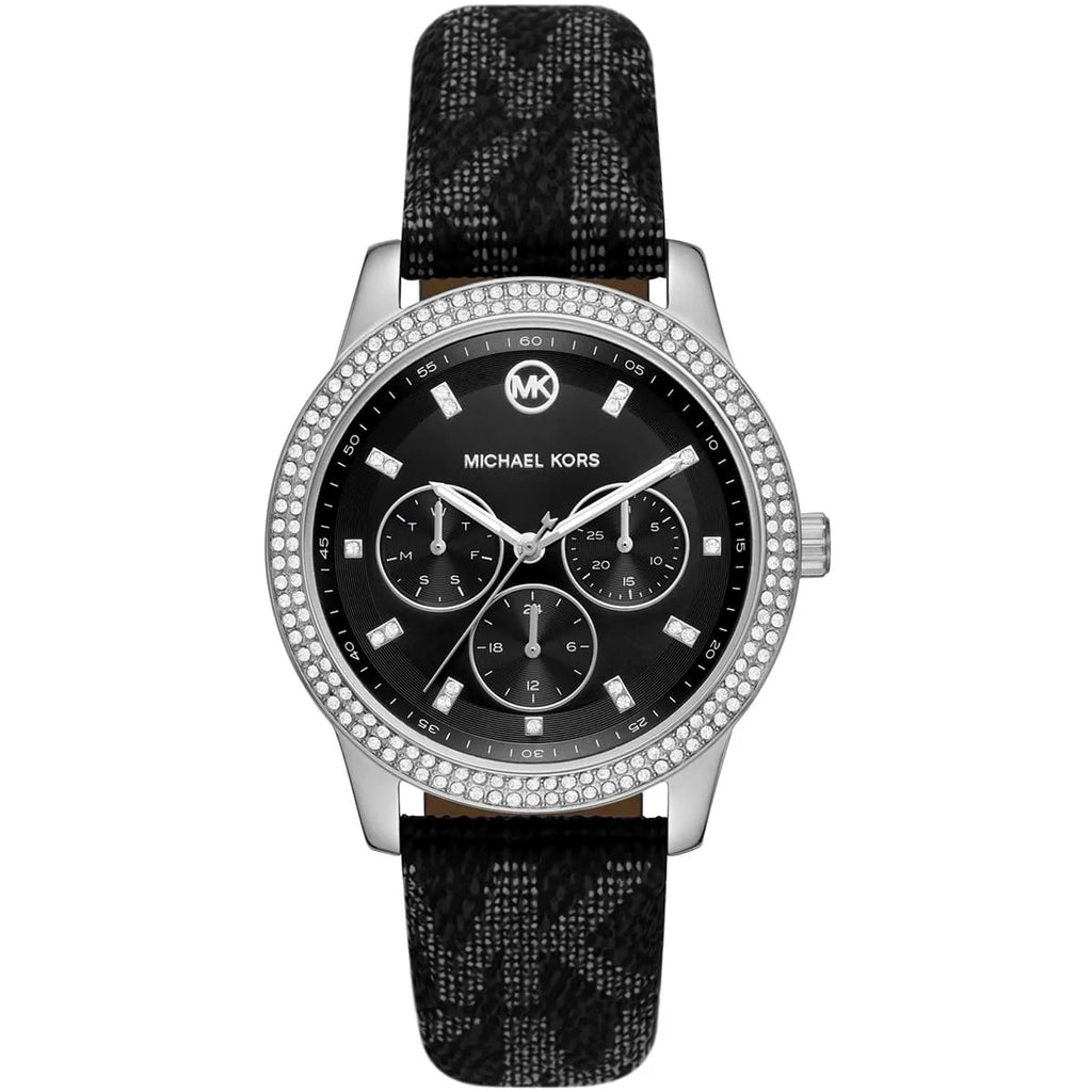 Michael Kors Tibby MK2976 Silver-Tone Watch with Black MK Logo Strap
