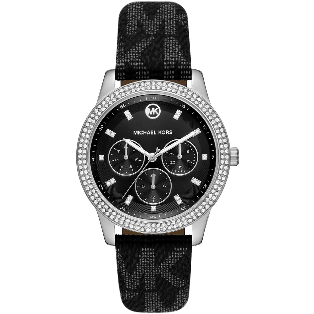 Michael Kors Tibby MK2976 Silver-Tone Watch with Black MK Logo Strap