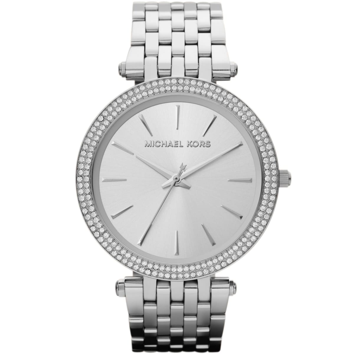 Michael Kors Darci MK3190 Silver-Tone Watch with Crystal Bezel and Silver Dial