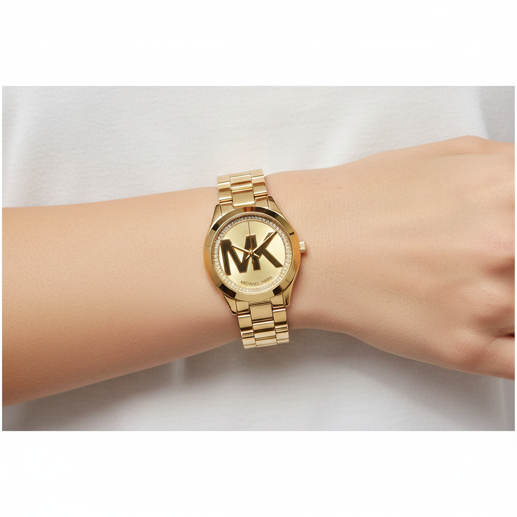Michael Kors Mini Slim Runway MK3477 Gold Logo Watch